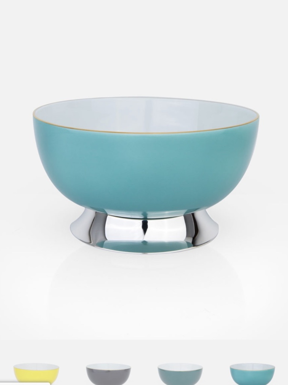 Leitao & Irmao Turquoise Ceramic Serving Bowl with Silver Pedestal